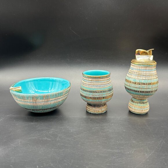 Mid Century Modern Seta SGRAFFITO Smoking Set Aldo Londi Bitossi 1950s Italy - Picture 2 of 13